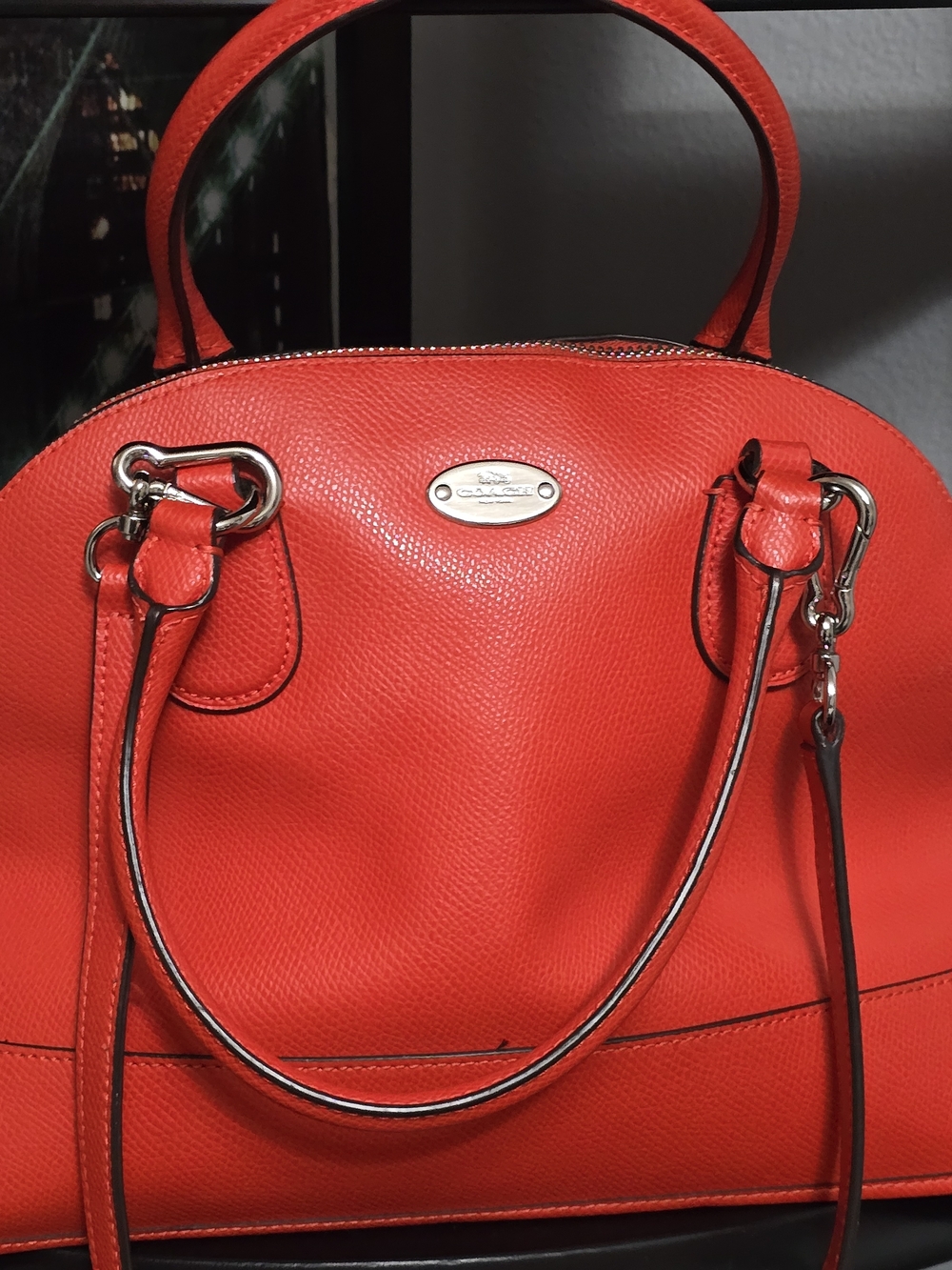 Red Leather Dome Satchel Handbag - Coach